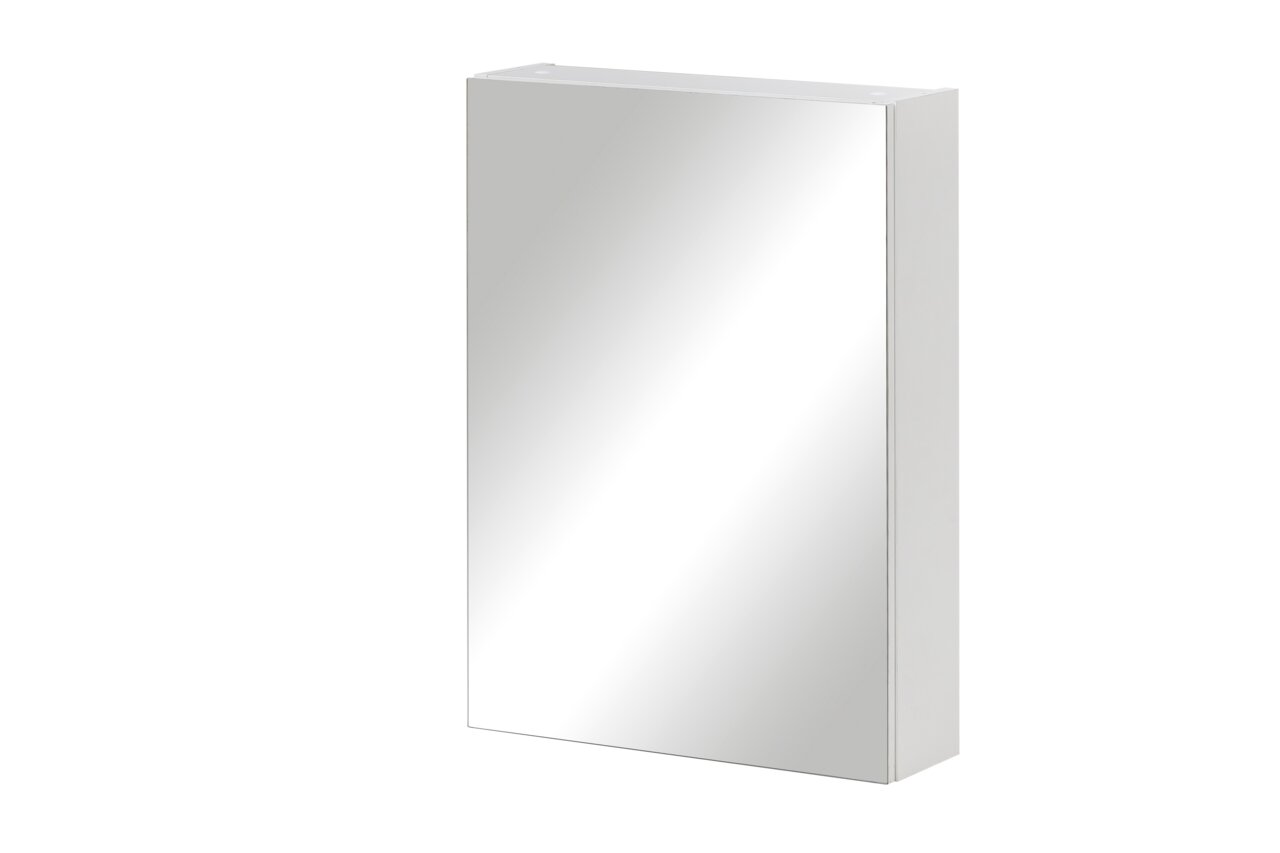 Spiegelschrank in seitlicher Perspektive mit schlichtem, modernem Design.