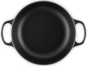 Schwarze Sauteuse mit 24 cm Durchmesser, Draufsicht, mit zwei Griffen.