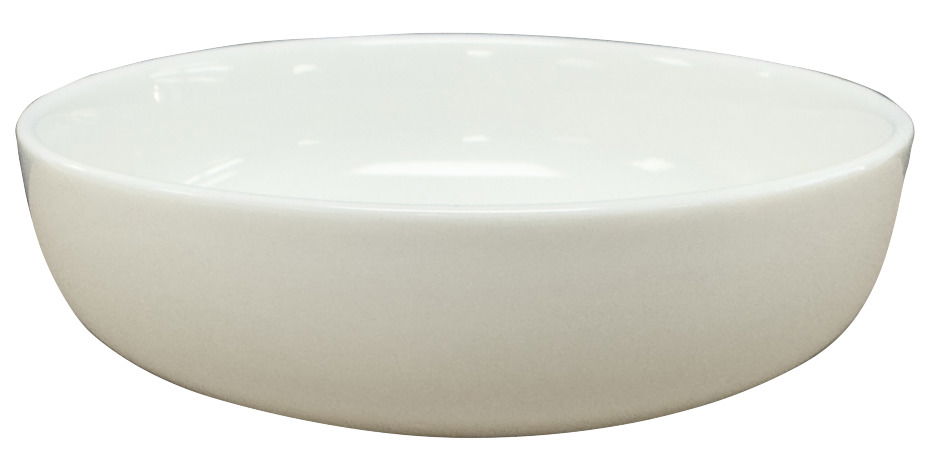 Weiße, runde Schale aus Keramik, seitliche Perspektive