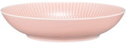 Rosa Suppenteller aus Porzellan mit geriffeltem Rand, seitliche Perspektive