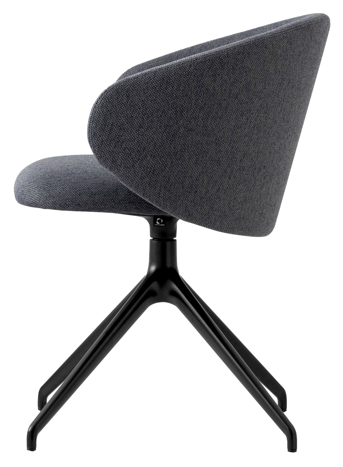 Moderner grauer Stuhl mit schwarzem Metallgestell, Seitenansicht