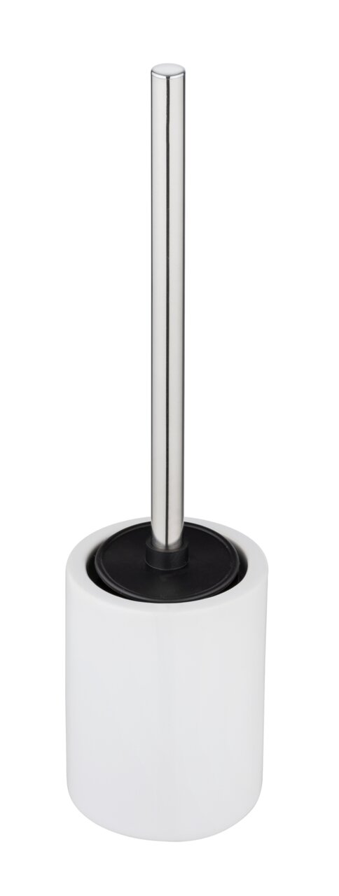 WC-Garnitur in Weiß mit Edelstahlgriff, seitliche Perspektive