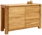 Holz-Balkenkommode mit Schubladen, seitliche Perspektive