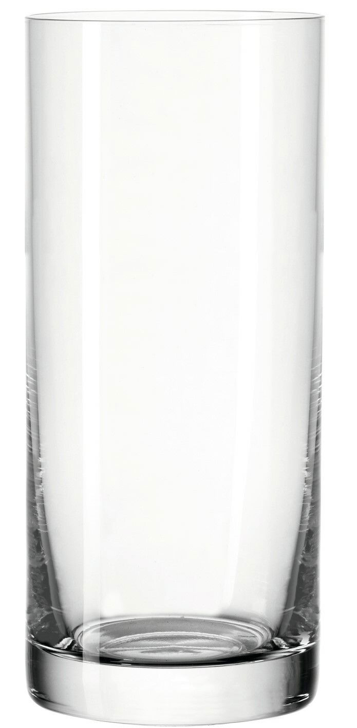 Hohes, zylindrisches Trinkglas mit klarem Glas, seitliche Perspektive