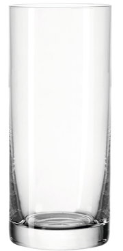 Hohes, zylindrisches Trinkglas mit klarem Glas, seitliche Perspektive