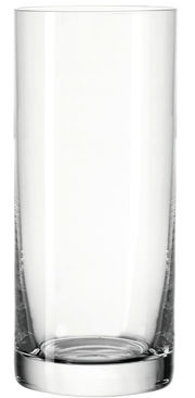 Hohes, zylindrisches Trinkglas mit klarem Glas, seitliche Perspektive