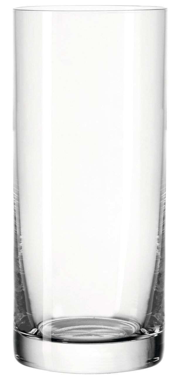 Hoog, cilindervormig drinkglas van helder glas, zijaanzicht