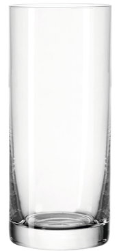 Hoog, cilindervormig drinkglas van helder glas, zijaanzicht