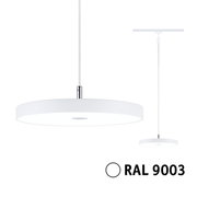 Witte, ronde hanglamp Hildor in RAL 9003, zijaanzicht