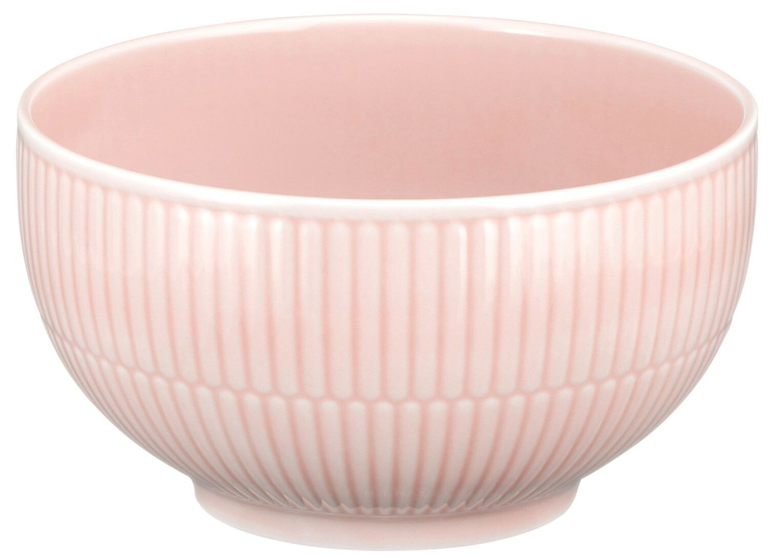 Rosa Müslischale mit geriffeltem Design, seitliche Perspektive