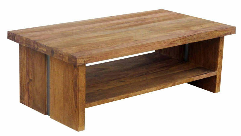 Landscape Couchtisch SELONG Rechteckiger Couchtisch aus Holz mit zusätzlicher Ablagefläche, seitliche Perspektive