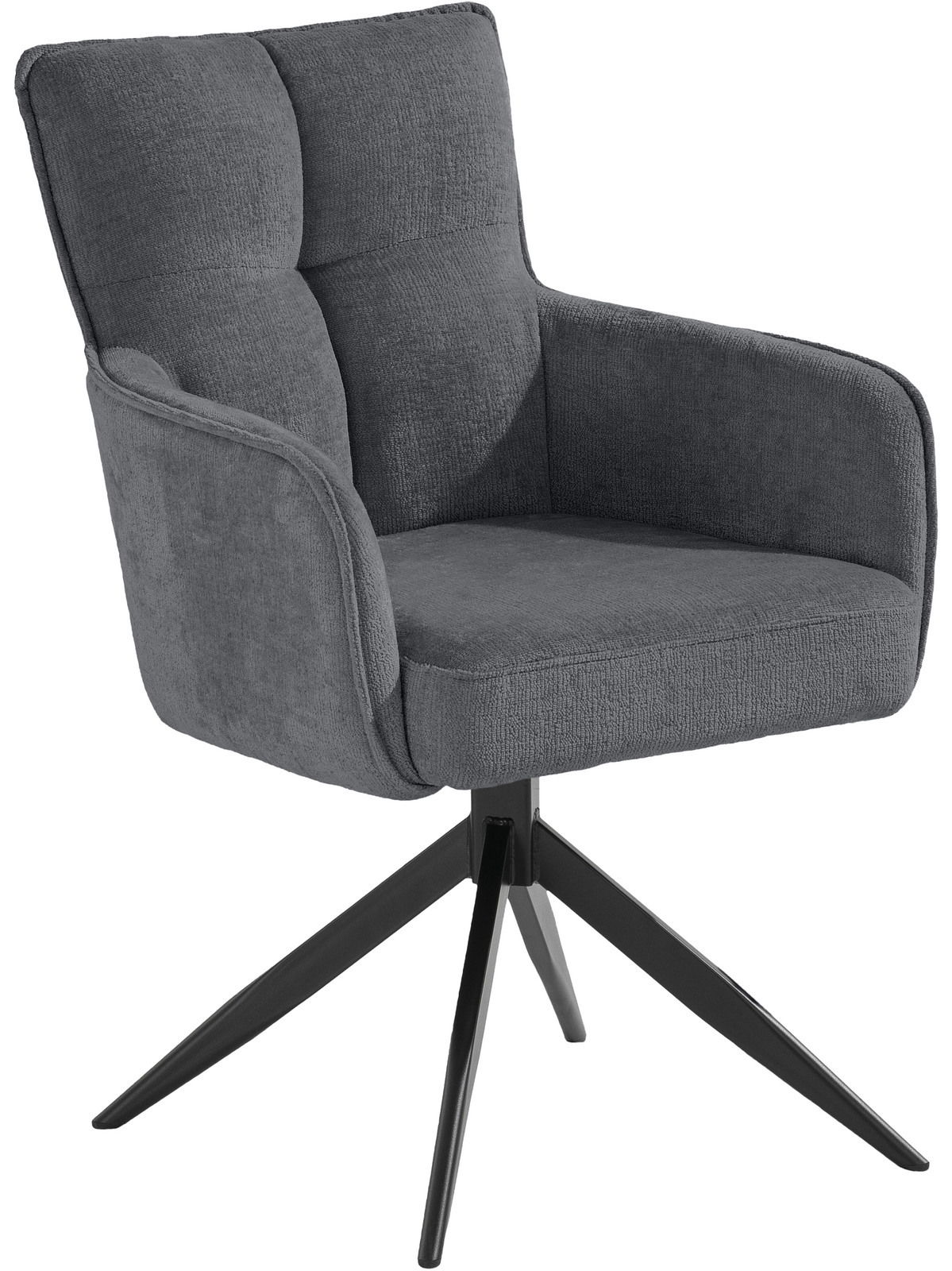 Set one by Musterring Armlehnstuhl SET ONE TUCSON Grauer Armlehnstuhl mit gepolsterter Sitzfläche und Rückenlehne, auf schwarzem Metallgestell. Perspektive: seitliche Ansicht.