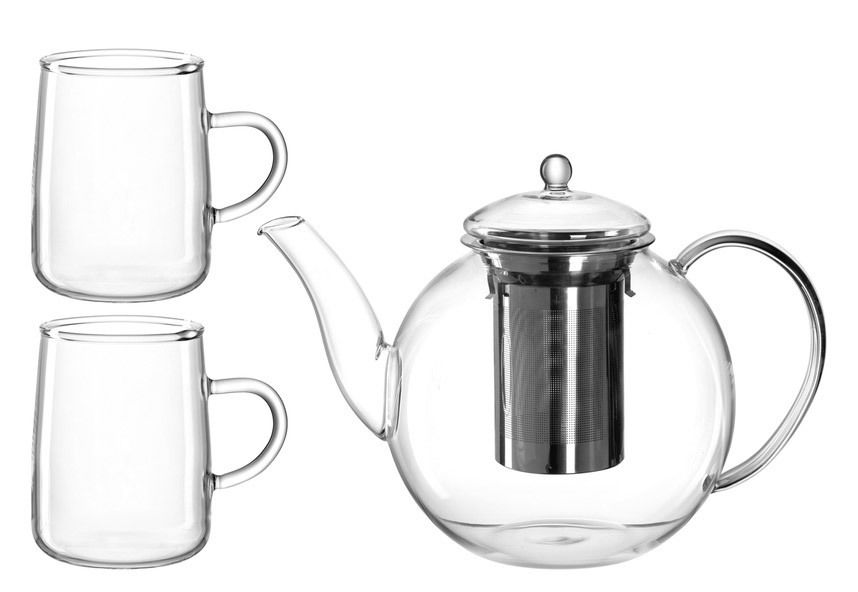 Leonardo Tee-Set 3-tlg. LIMITED EDITION Transparente Teekanne mit integriertem Sieb und zwei passenden Gläsern, seitliche Ansicht