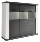 Modernes Highboard mit dunklen Türen und weißen Seiten, Frontalansicht