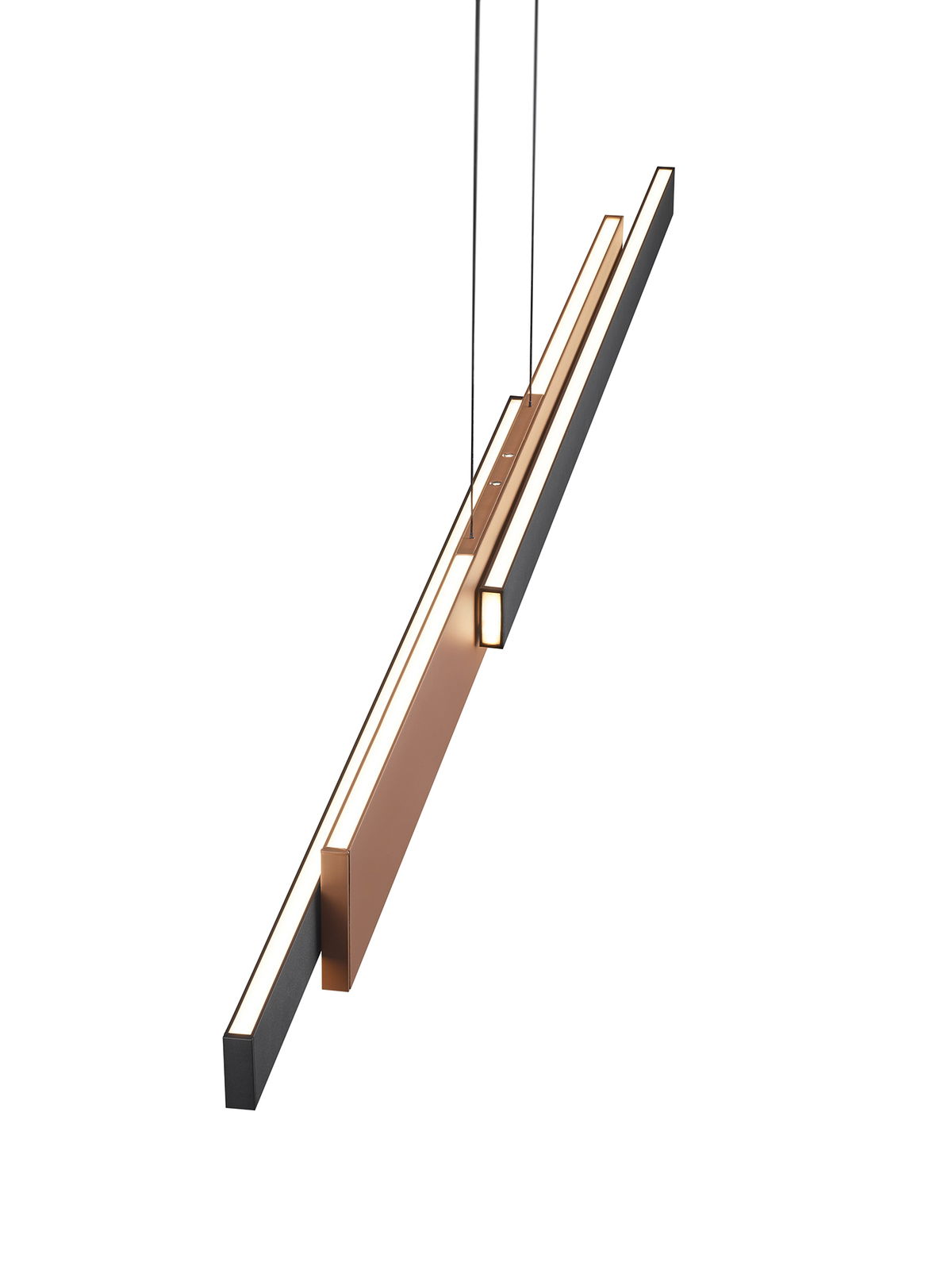 Moderne Pendelleuchte in geometrischem Design, seitliche Perspektive