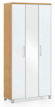 Moderner XL-Dielenschrank mit Holzoptik und weißen Türen, Frontalansicht