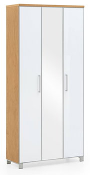 Moderner XL-Dielenschrank mit Holzoptik und weißen Türen, Frontalansicht