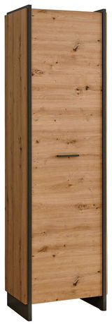 Garderobenschrank aus Holz mit schwarzem Rahmen, seitliche Perspektive