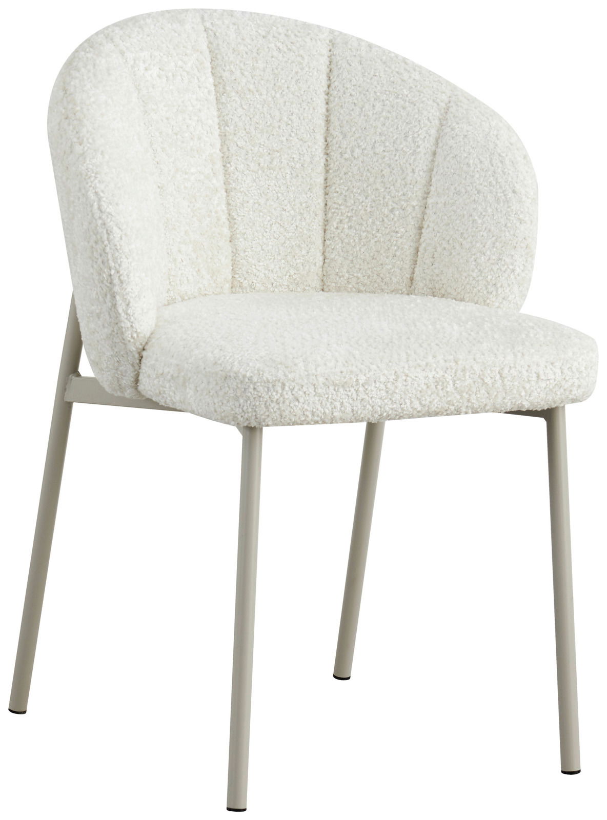 Weißer Armlehnstuhl MARVIN mit weichem Stoffbezug und Metallbeinen, seitliche Perspektive