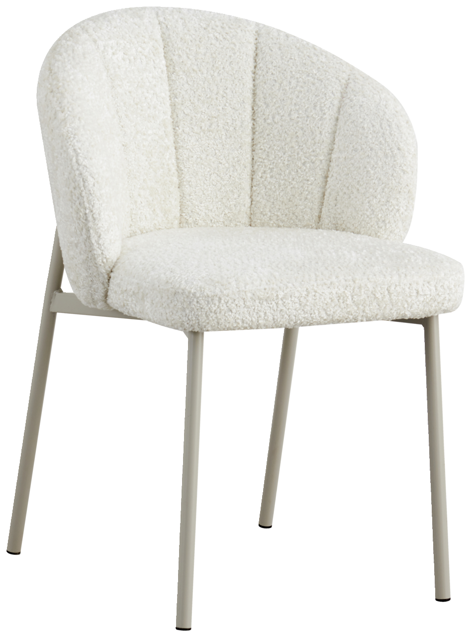 Z2 Armlehnstuhl MARVIN Weißer Armlehnstuhl MARVIN mit weichem Stoffbezug und Metallbeinen, seitliche Perspektive