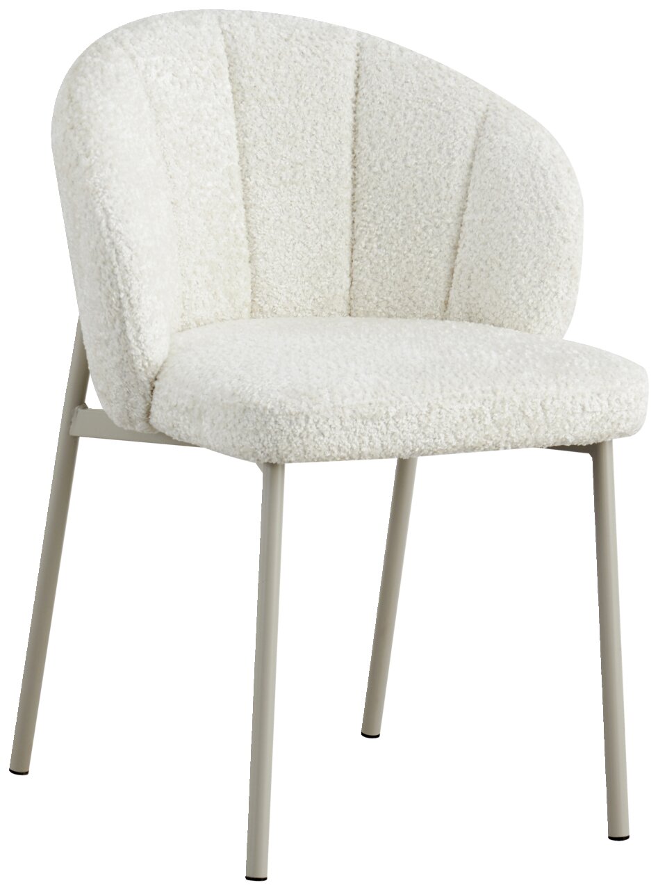 Weißer Armlehnstuhl MARVIN mit weichem Stoffbezug und Metallbeinen, seitliche Perspektive