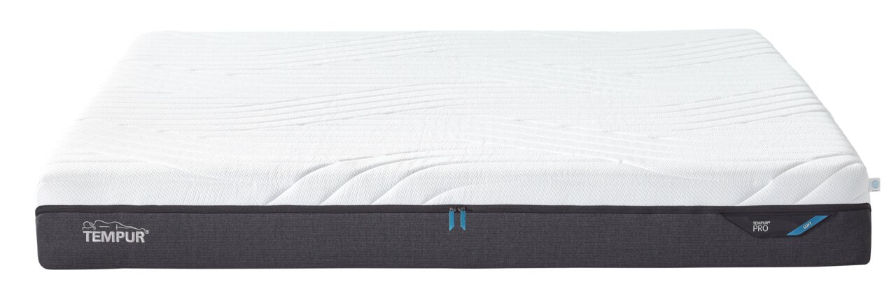 Viscoma-matras 180x200 soft, gezien vanaf de voorkant, met een wit oppervlak en een grijze rand; het merklogo is zichtbaar.