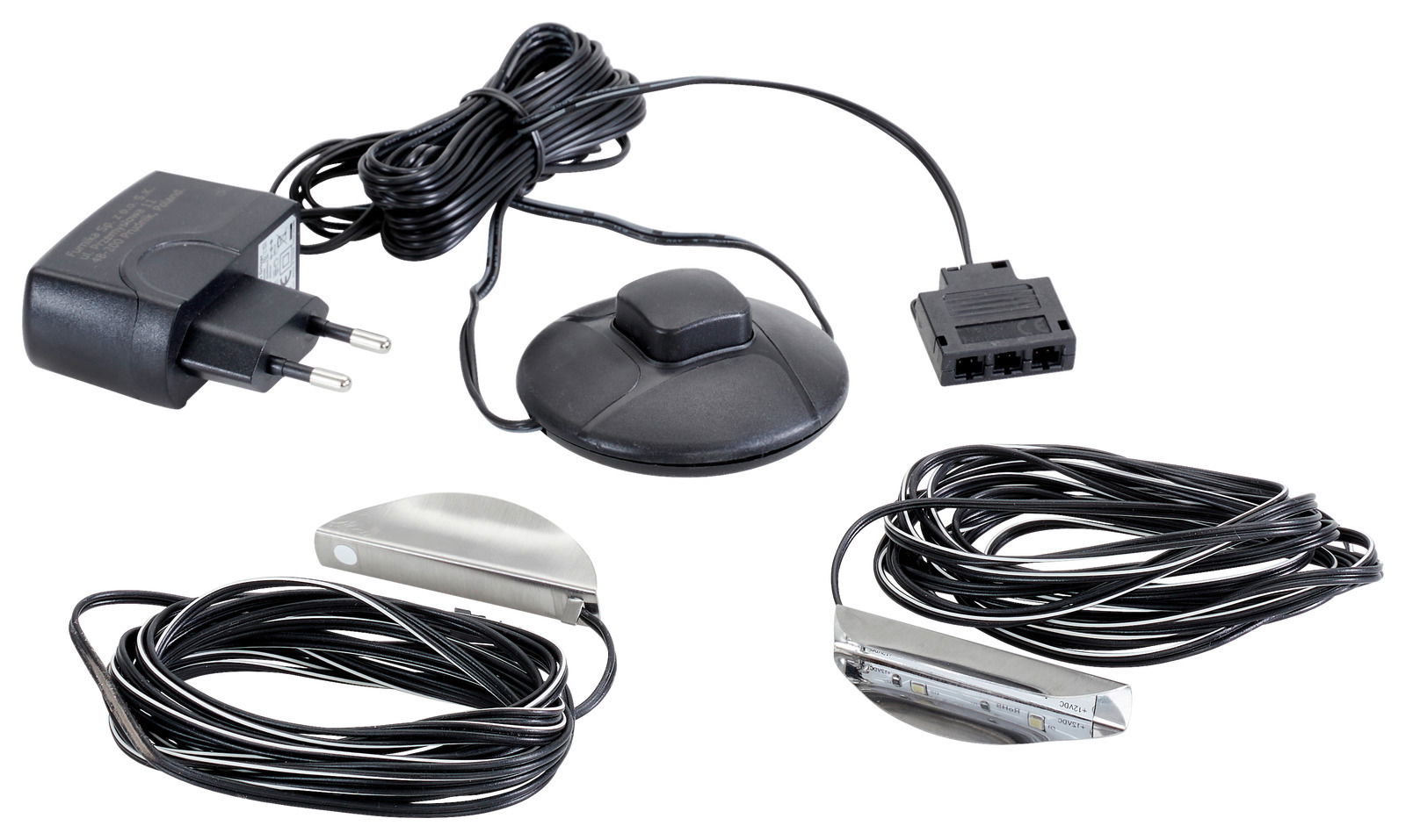 Glasbodenbeleuchtung 2 Punkt Set mit Netzteil, Schalter und Kabeln, Ansicht von oben