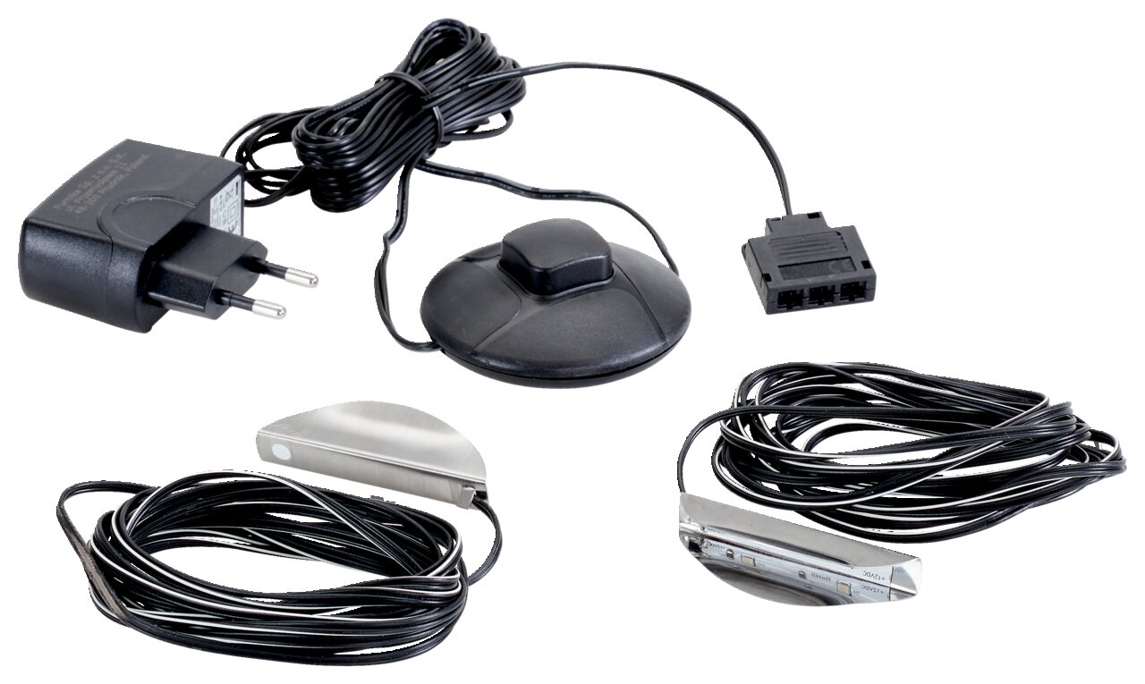 Glasbodenbeleuchtung 2 Punkt Set mit Netzteil, Schalter und Kabeln, Ansicht von oben