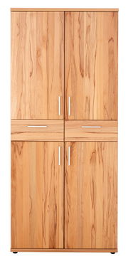 Schuhschrank aus Holz mit vier Türen und zwei Schubladen, frontale Ansicht