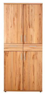 Schuhschrank aus Holz mit vier Türen und zwei Schubladen, frontale Ansicht