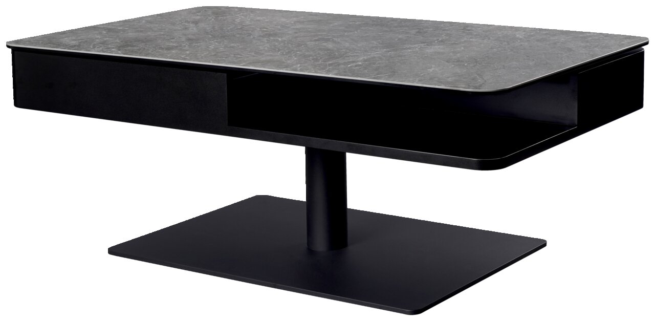 Dieter Knoll Couchtisch MADRID Moderner Couchtisch mit grauer Marmoroptik-Oberfläche und schwarzem Sockel, seitliche Perspektive