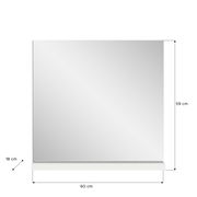 Moderner Wandspiegel mit rechteckigem Design, 60 cm breit und 59 cm hoch, mit einer Ablagefläche von 18 cm Tiefe, frontal abgebildet.