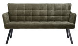 Grüne Sitzbank mit geripptem Stoffbezug und schwarzen Metallbeinen, Frontalansicht