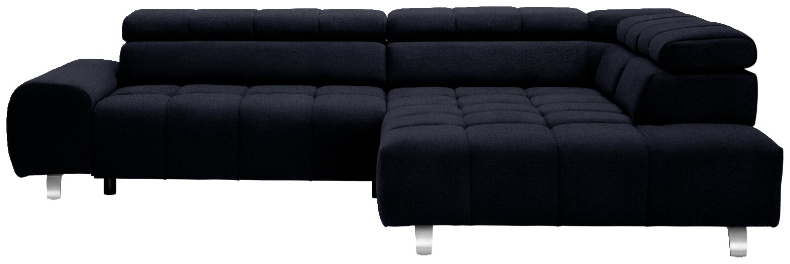 Schwarze Rundecke mit Ottomane rechts, moderne Polsterung, Frontansicht