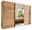 Schwebetürenschrank 3-türig aus Holz mit mittlerer Spiegeltür, perspektivisch von vorne gezeigt.