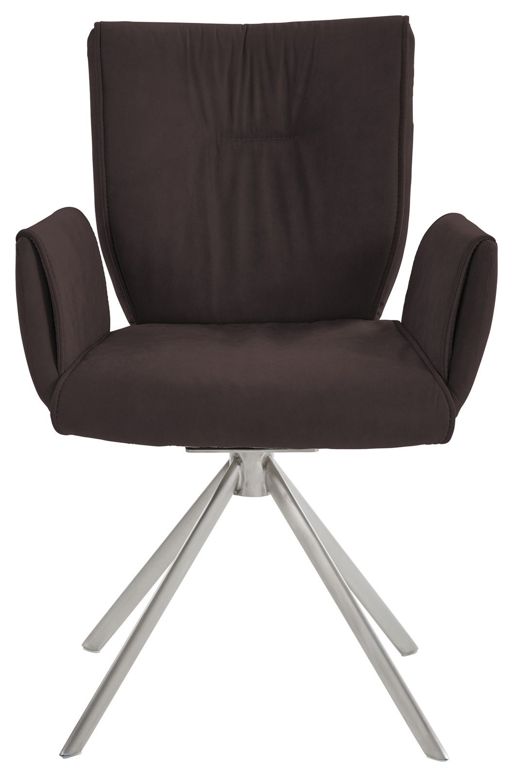 Dieter Knoll Sessel JAZZ Moderner Sessel mit braunem Stoffbezug und silbernem Metallgestell, Frontalansicht