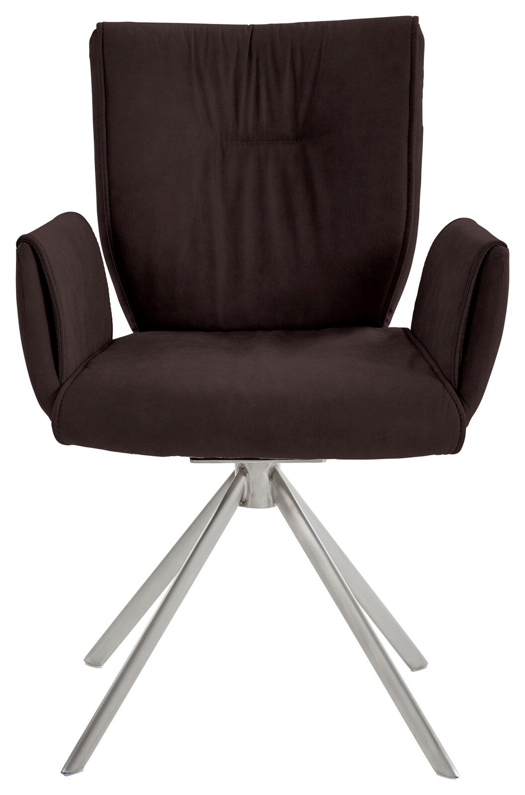 Dieter Knoll Fauteuil JAZZ Moderner Sessel mit braunem Stoffbezug und silbernem Metallgestell, Frontalansicht