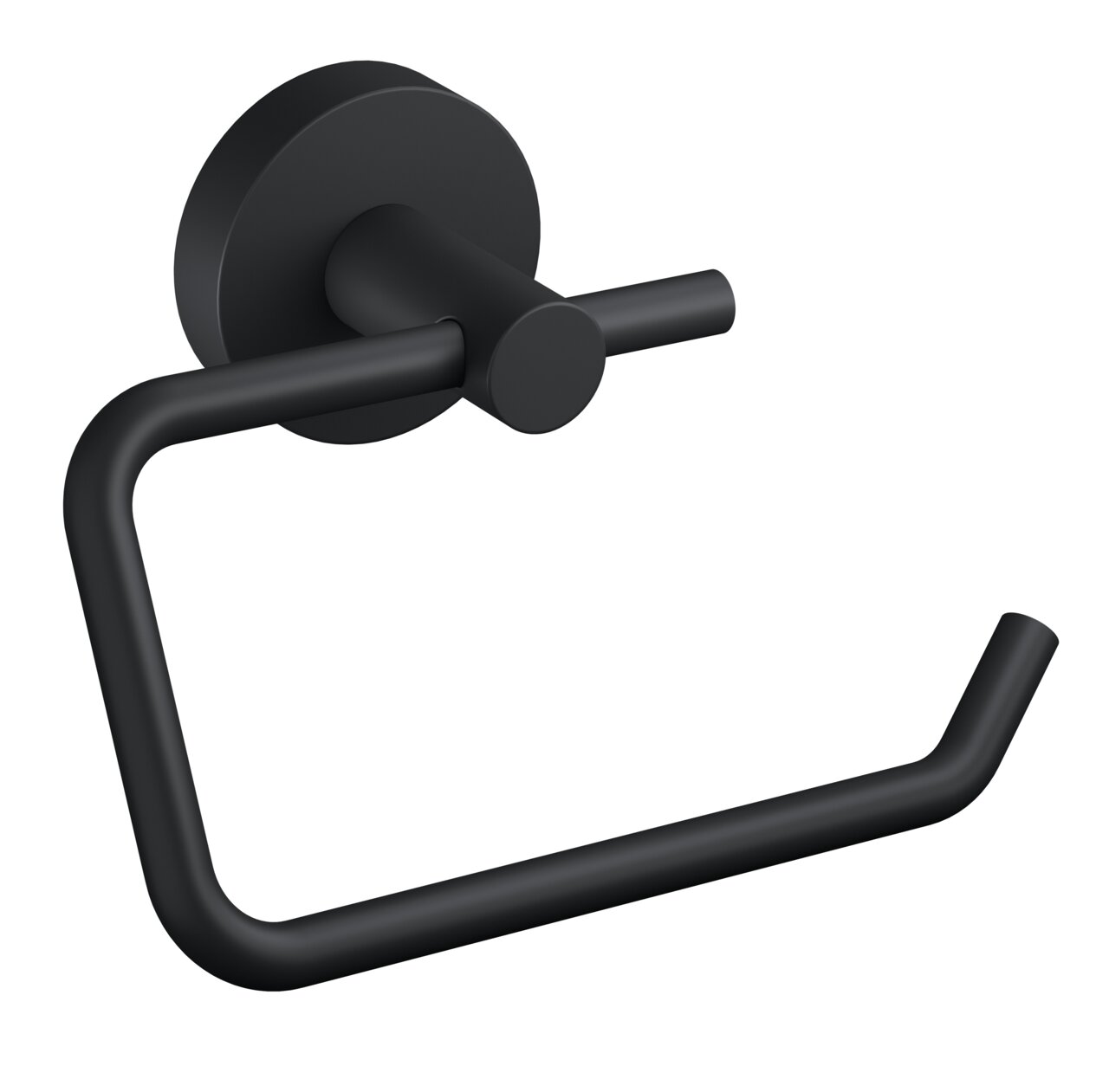 Schwarzer Toilettenpapierhalter aus Metall, seitliche Perspektive