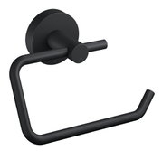 Schwarzer Toilettenpapierhalter aus Metall, seitliche Perspektive