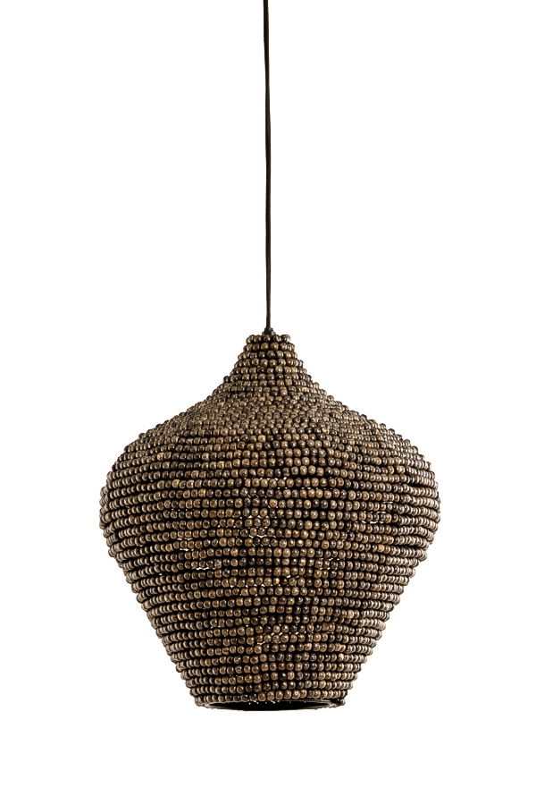 Hängeleuchte mit kugelförmigem Design aus kleinen, dunklen Perlen, seitliche Perspektive