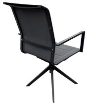 Moderner Gartensessel mit schwarzem Metallrahmen und Netzbespannung, Rückansicht