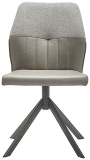 Moderner Stuhl mit grauem Stoffbezug und gepolsterter Sitzfläche, Vorderansicht