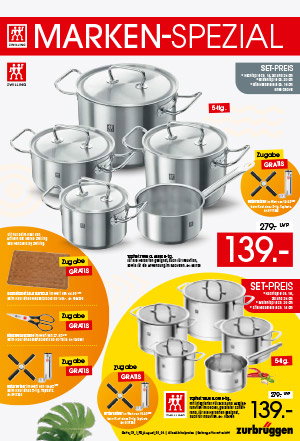 Marken-Spezial mit 5-teiligem Edelstahltopfset inklusive Gratiszugaben bei Zurbrüggen.