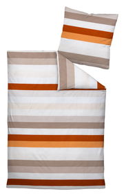 Bettwäsche-Set mit Streifenmuster in Beige, Weiß und Orange, Draufsicht