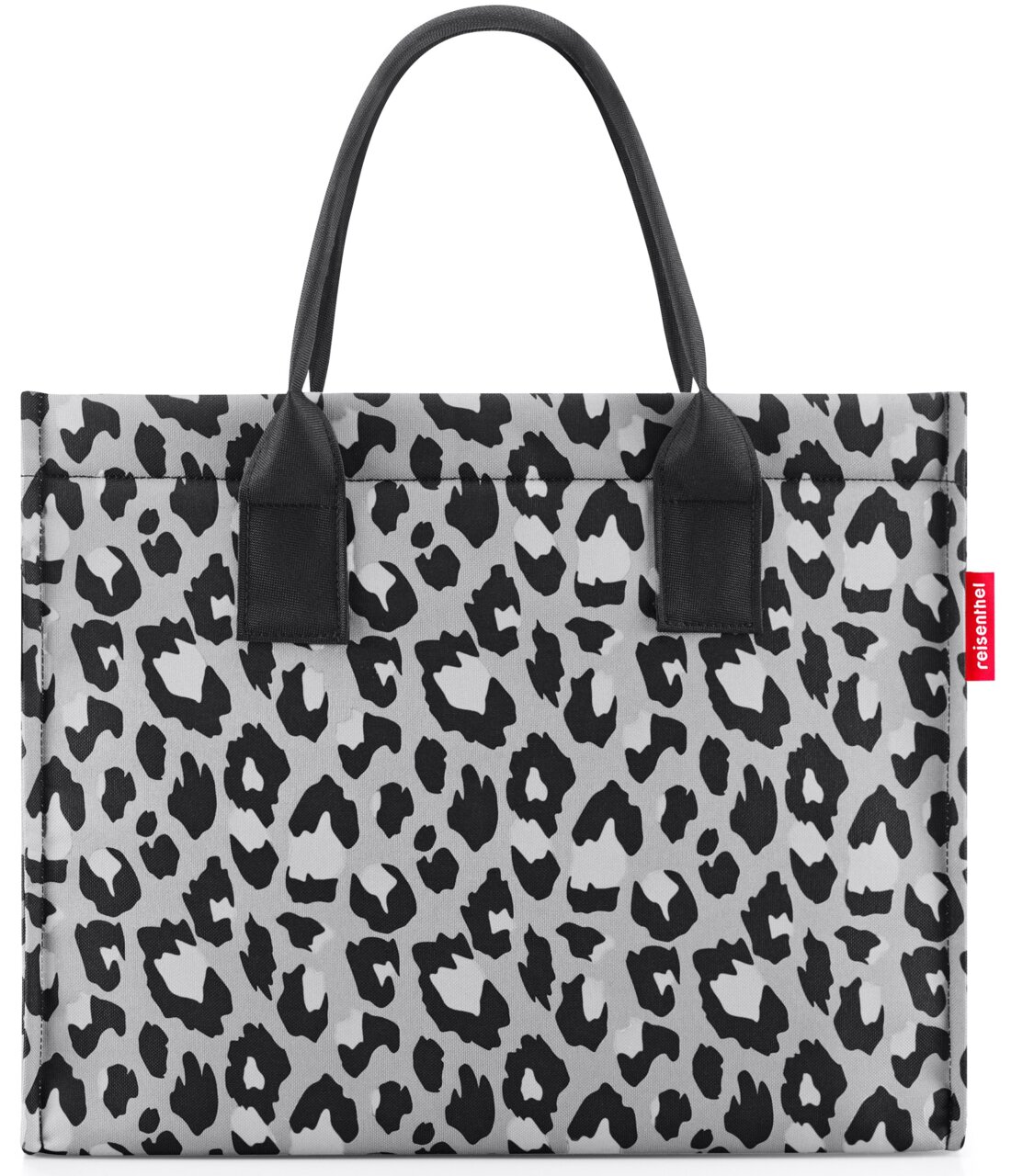 Leopardenmuster-Einkaufstasche mit schwarzen Henkeln, Vorderansicht