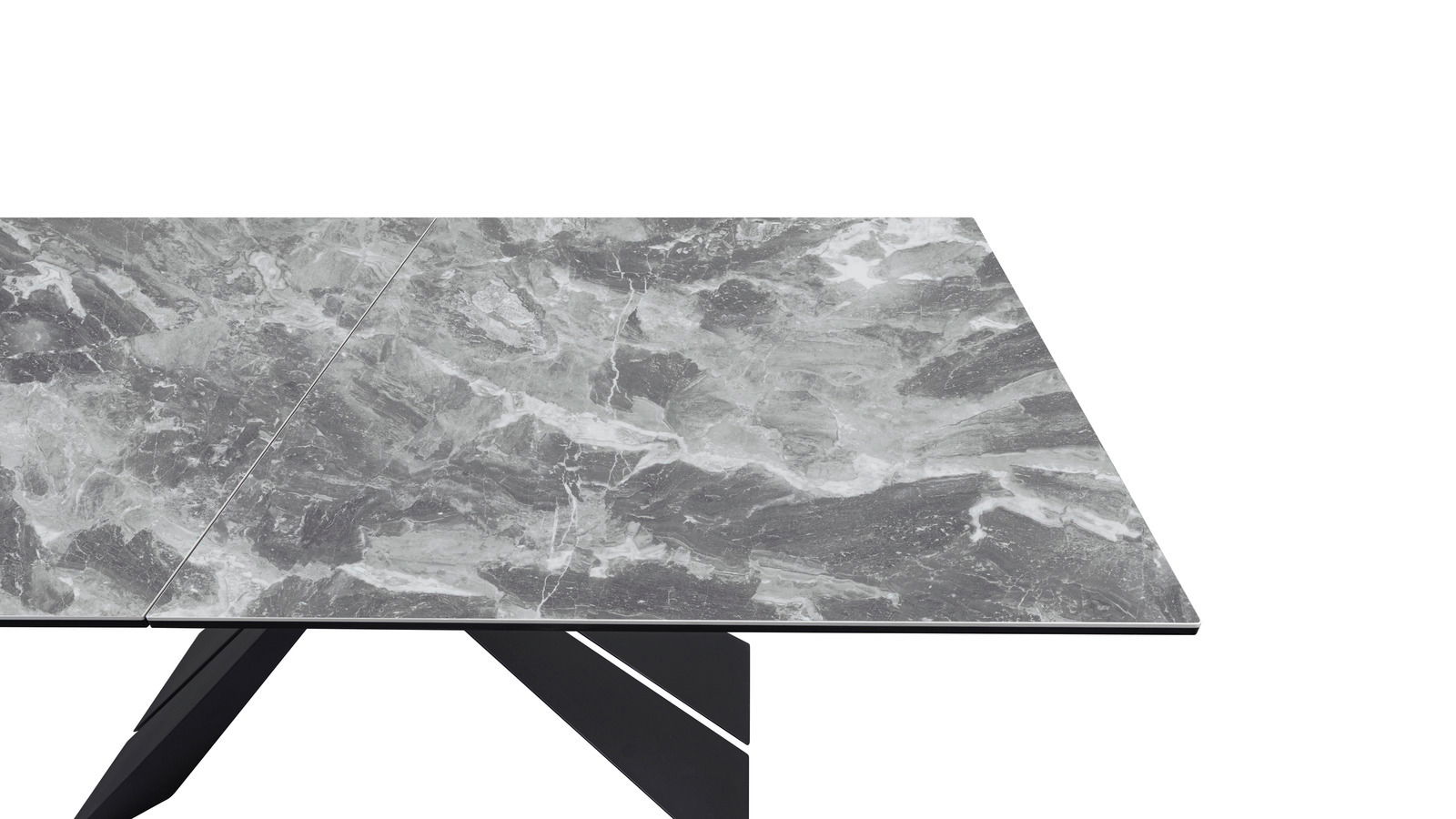 Moderner Esstisch mit grauer Marmoroptik, Ansicht von oben