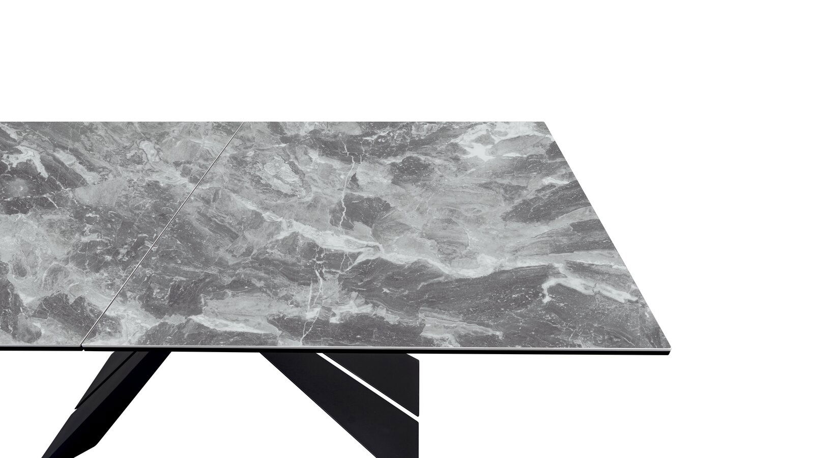 Moderner Esstisch mit grauer Marmoroptik, Ansicht von oben
