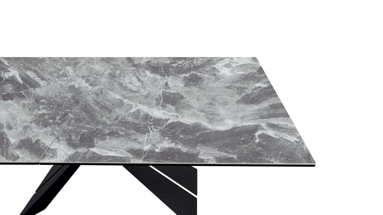 Moderner Esstisch mit grauer Marmoroptik, Ansicht von oben