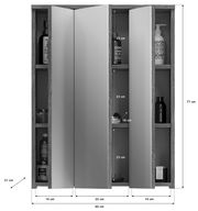 Badezimmerschrank mit zwei Spiegeltüren, Holzoptik, Maße 77 cm hoch, 60 cm breit, 21 cm tief, Frontansicht
