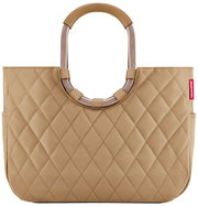 Beige Tasche mit gestepptem Muster und runden Griffen, Vorderansicht